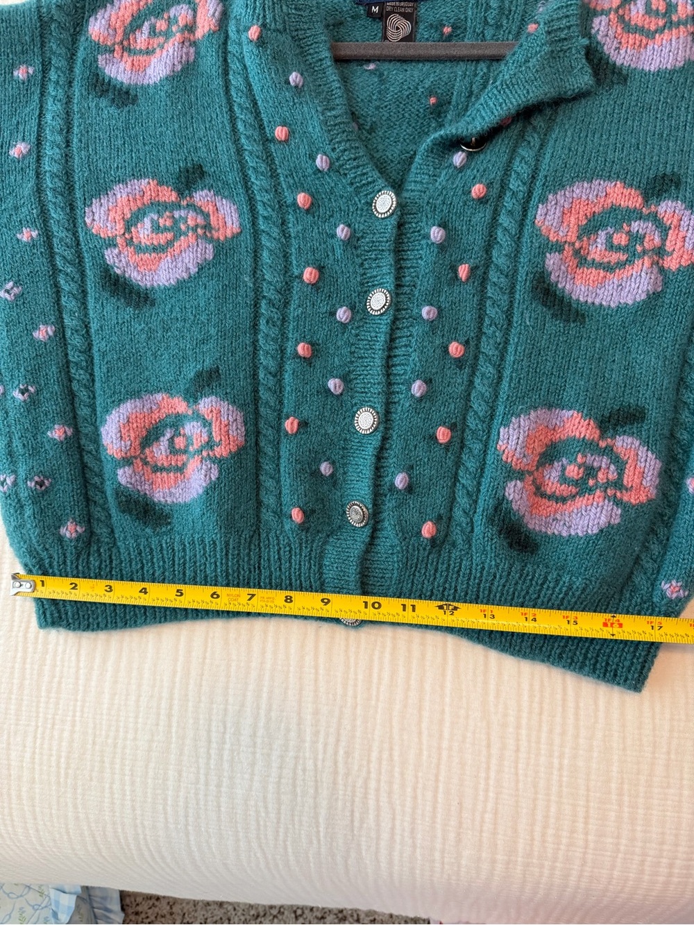 Vintage Allen Solly Teal Floral Knit Cardigan Sweater - Picture 7 of 8